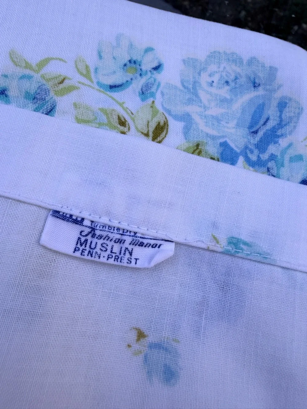 Vintage Blue Floral Flat Sheet Cottagecore‎ Bedding Shabby Chic Fabric Full size